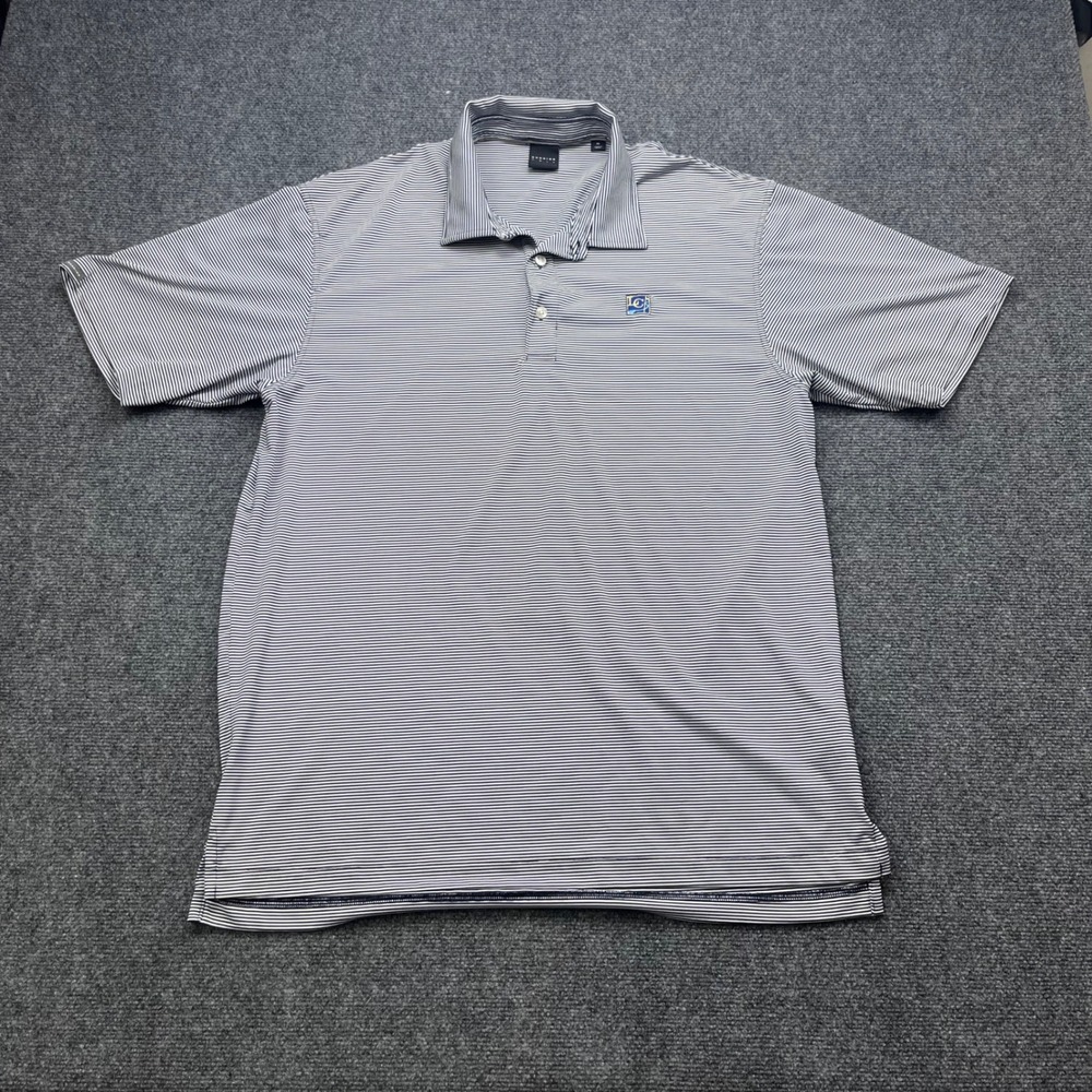 Dunning Golf Performance Stretch Micro Stripe Short Sleeve Polo‎ Navy White